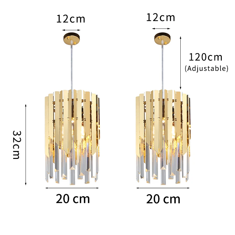 2pcs dia 20cm gold Маленький круглый золотой Хрустальный светодиодный Современный Люстра-светильник ing для кухни, столовой, спальни, прикроватный светильник, роскошные подвесные лампы k9 - Цвет абажура: 2pcs dia 20cm gold