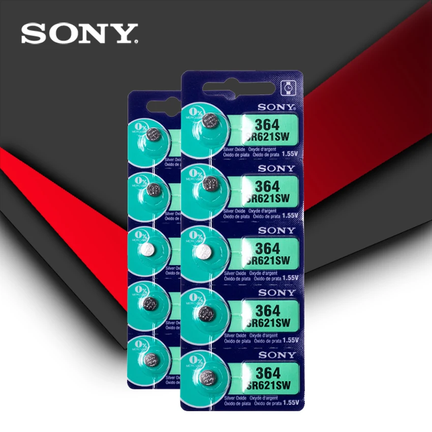 10 шт. Sony 100% оригинал 364 SR621SW V364 SR60 SR621 AG1 батарейный блок для часов Сделано в Японии|Часовые батарейки| |