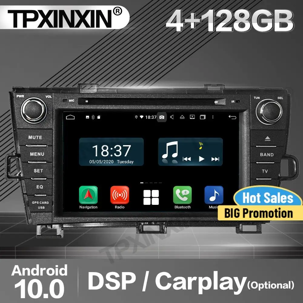 

Автомобильный радиоприемник 4 + 128G Carplay 2 Din стерео приемник Android для Toyota Prius 2009-2013 2014 2015 RHD GPS Navi плеер аудио головное устройство