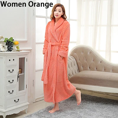 Women Orange Лидер продаж, женское плотное вафельное длинное кимоно, банный халат для женщин, большой размер, женский халат, зимний халат для невесты, свадебные халаты - Цвет: Women Orange