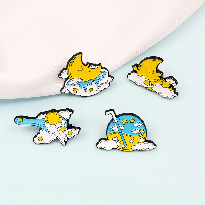 Креативная модная мультяшная брошь на лацкан с милыми облаками Луной и маслом