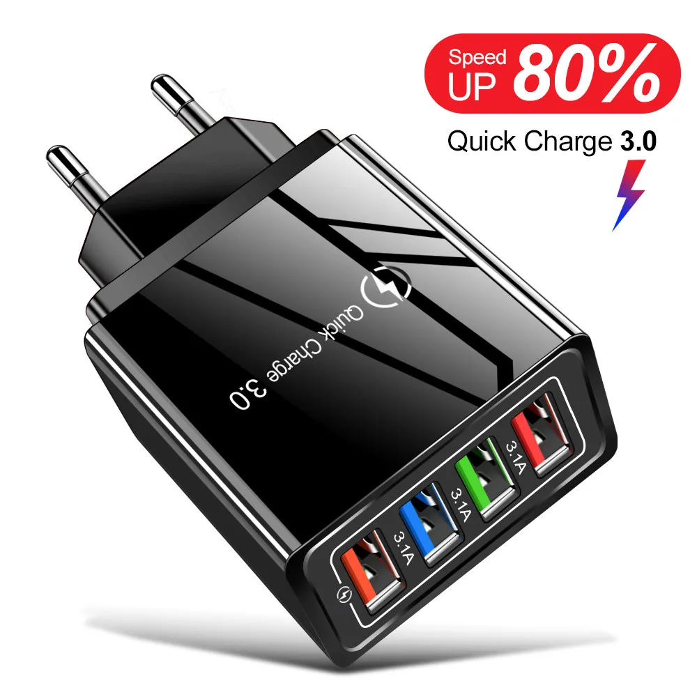 

USB Charger For Mobile Phone Quick Charge 3.0 4.0 3A 18W For iphone Samsung Tablet Fast Charging EU/US Plug 4 Port Wall Chargers