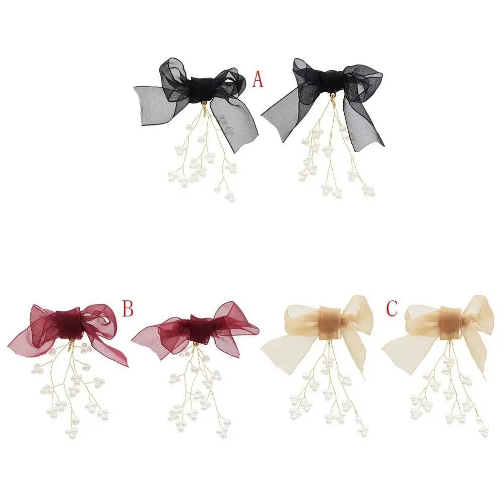 

Pearl Crystal Earrings New Personality Fashion Sweet Cute Lace Bow Tassels Pendientes Mujer Moda Women's Gift.