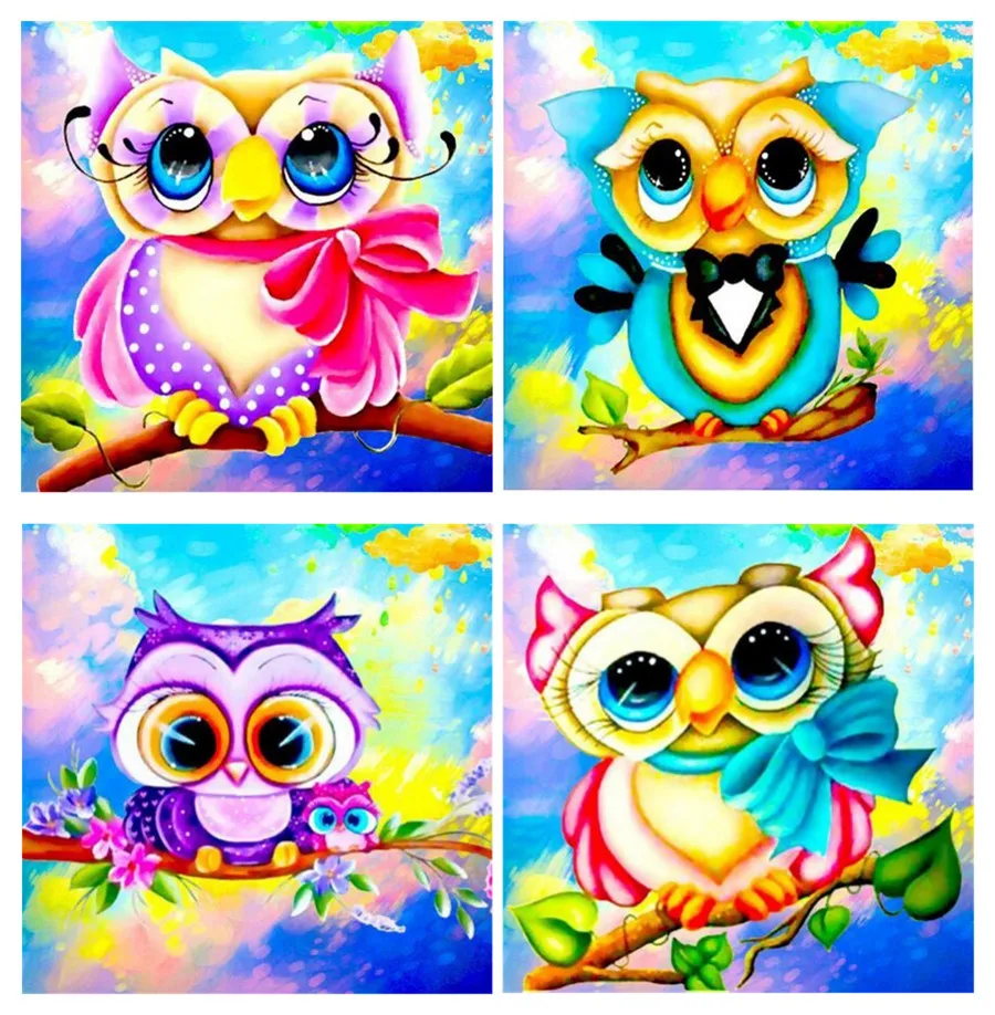 5D DIY Алмазная картина семь цветов Сова с большими глазами мультяшная вышивка