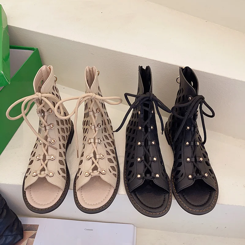 Сандалии женские на плоской подошве повседневные летние ботинки с перекрестными