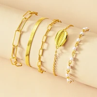 retro alloy bohemian bracelets set vintage thick chain bracelet for women men fashion gold color shell jewelry accessories