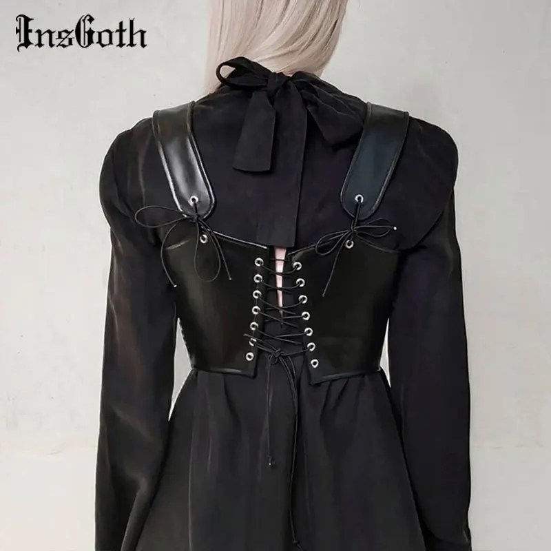 

InsGoth Punk Hip Hop Bandage Black Corset Streetwear Chic Eyelet Lace Up Leather Corset Grunge Rock Mall Goth Suspender Corsets