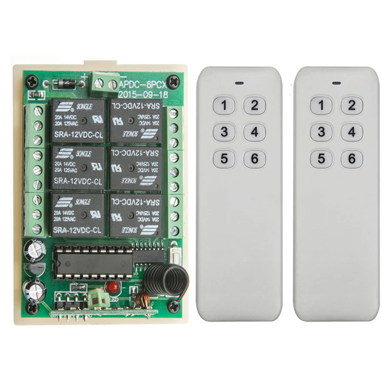 

DC 12V 24V 6 CH Channels 6CH RF Wireless Remote Control Switch Remote Control System receiver transmitter 6CH Relay 433 MHz