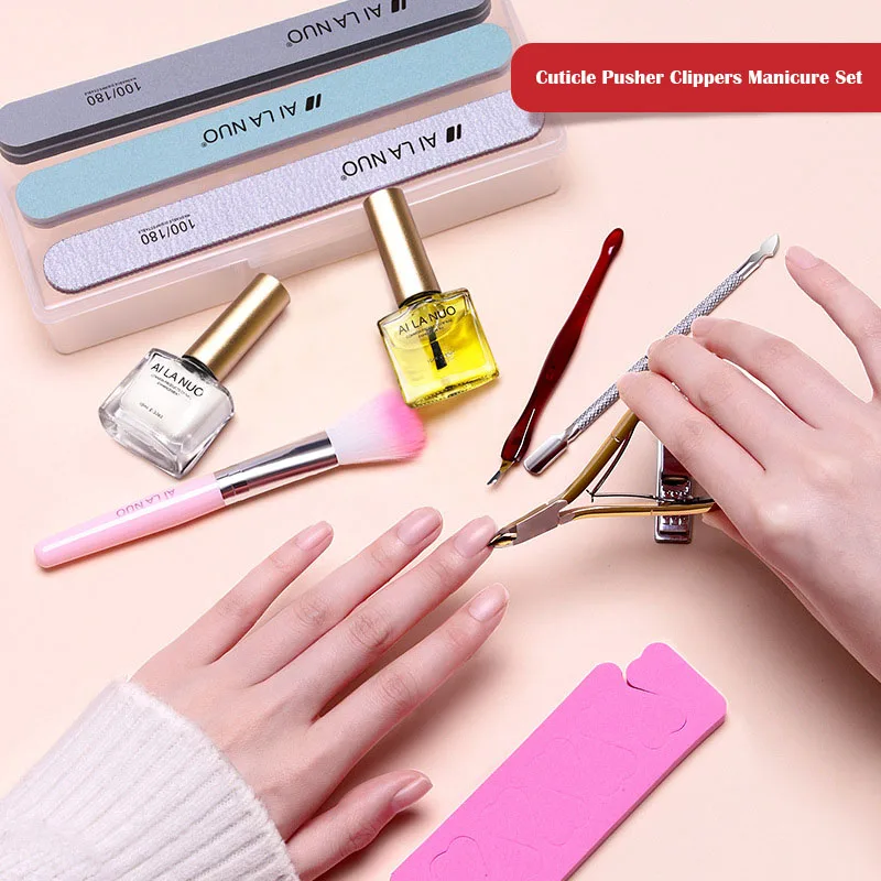 

Cuticle Pusher Clippers Strip Manicure Set Nail Art Files Buffer Sanding Tool Cleaning Brush Scissors Dead Skin Remover Tools