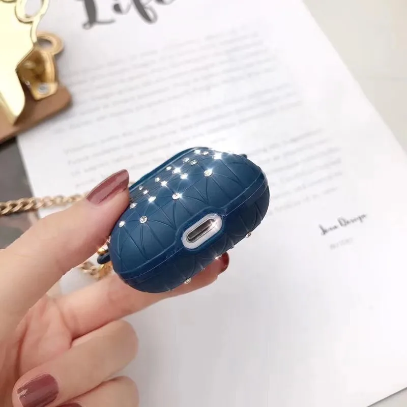 Блестящий силиконовый чехол airpods с цепочкой для Apple airpods, защитный чехол, аксессуары для кожи, чехол для беспроводных наушников