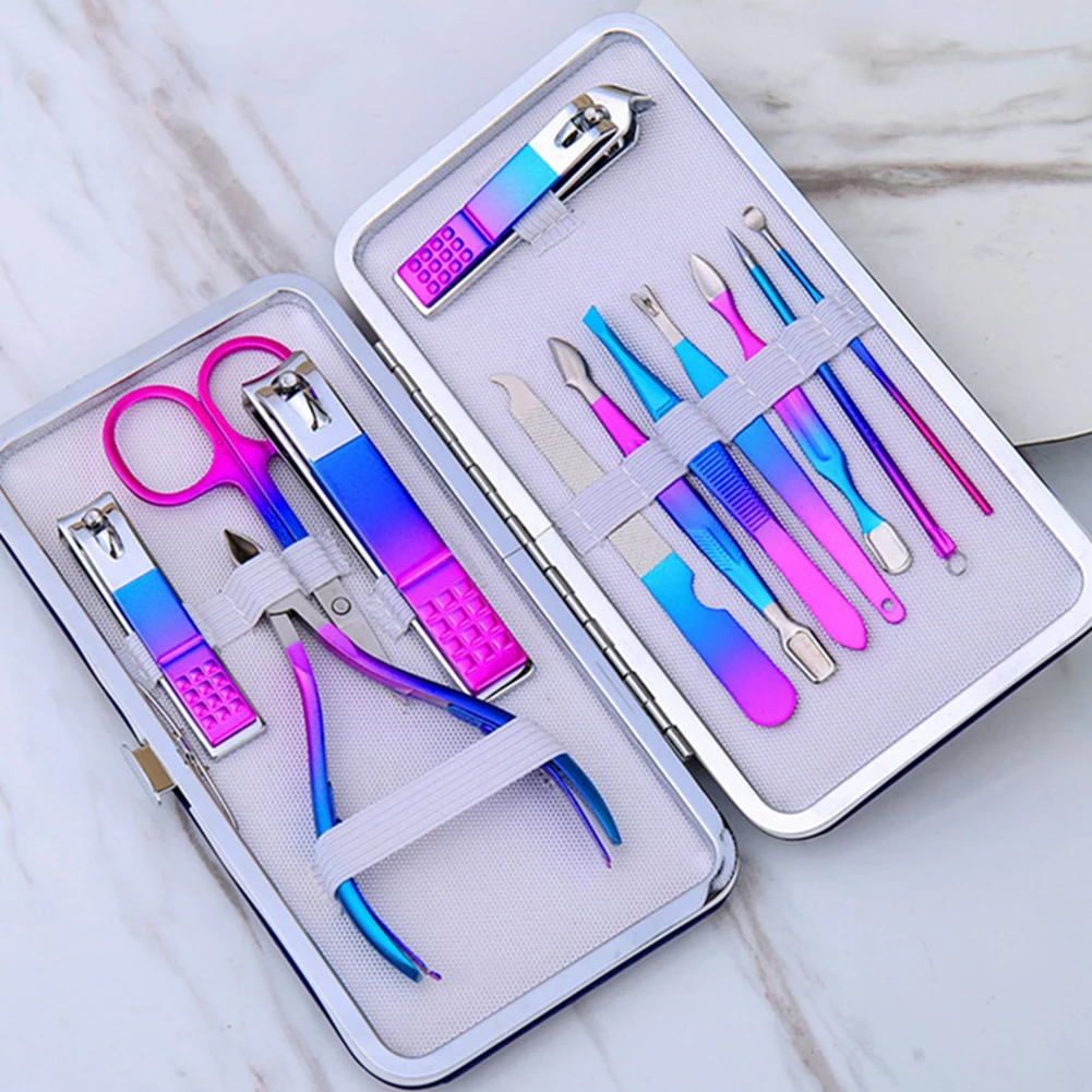 

Stainless Steel Manicure Tools Set Color Titanium Nail File Clippers Pedicure Box Kit for Manicure Nail Eyebrow Ear Cleaning