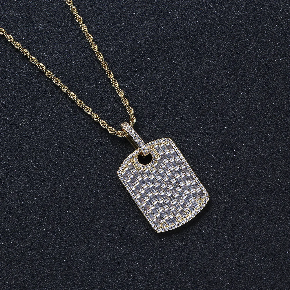 

Hip Hop Geometric Square Dog Tag Pendant Choker Necklace Bling Iced Out Cubic Zirconia Necklace Men Hip Hop Rapper Jewelry Gift