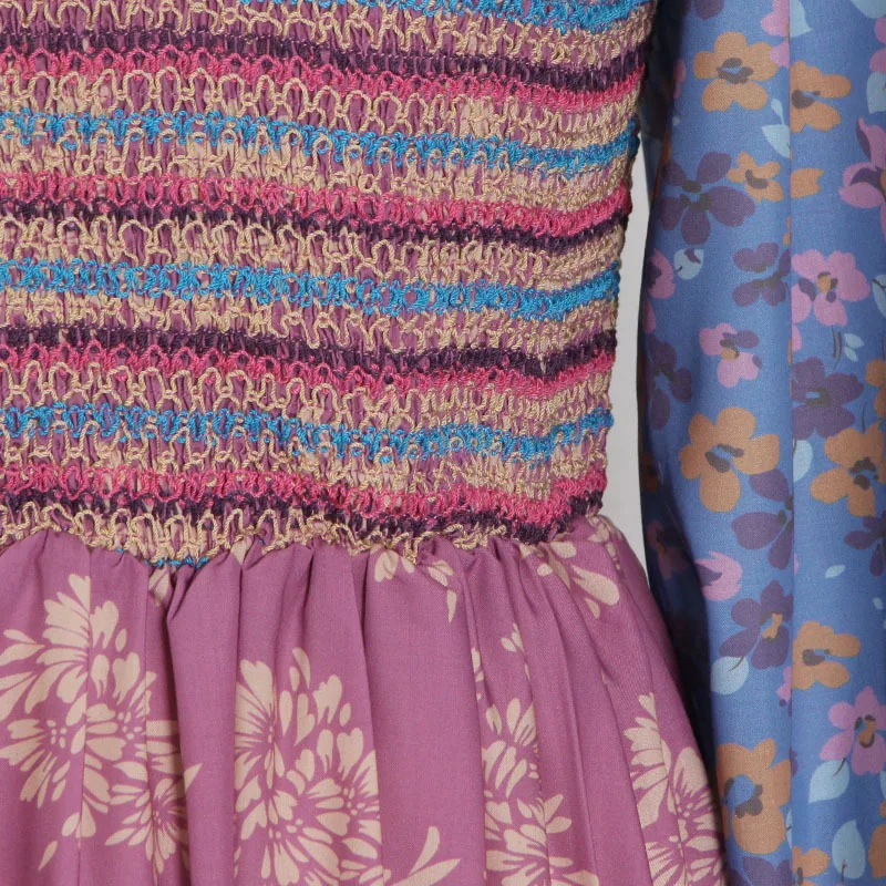 

SeeBeautiful Stitching Floral Print Loose Dress V-neck Lantern Sleeve Contrast Color New Fashion Summer 2021 Woman G054