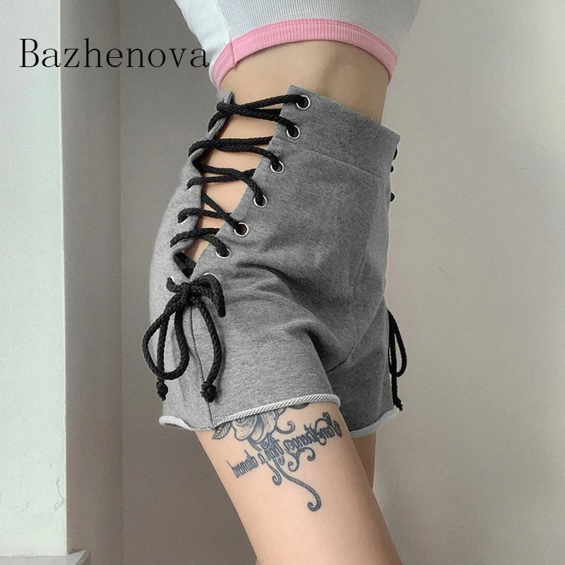 

Женские Элегантные уникальные сексуальные шорты bazhenova, однотонные короткие женские шорты на шнуровке, уличная одежда для женщин, R1158