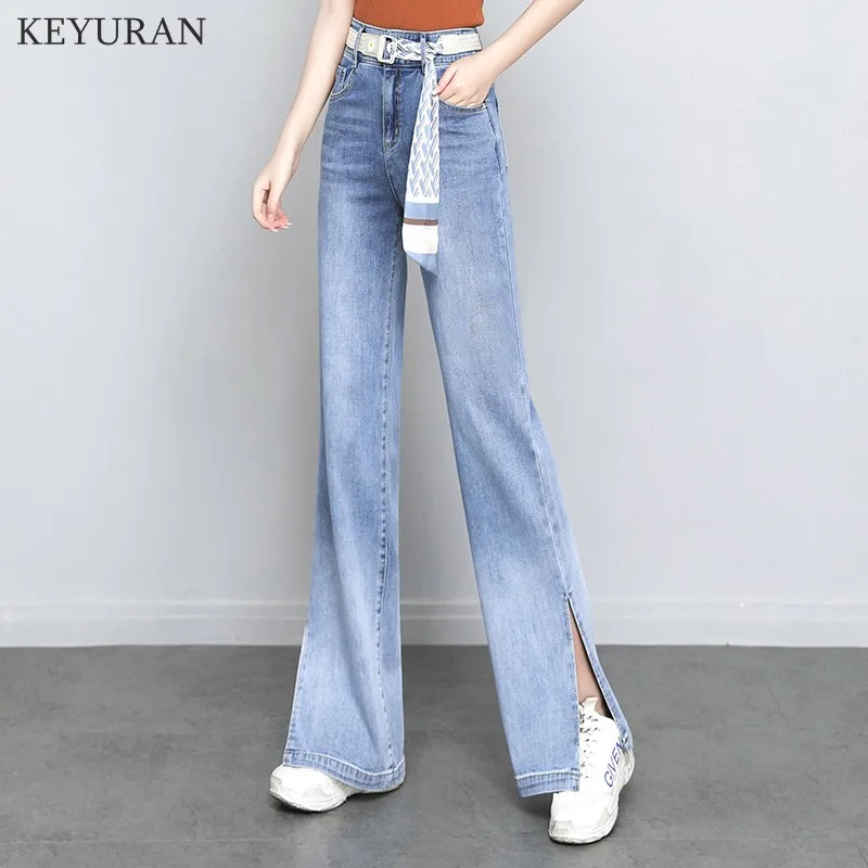 

discolor Jeans high waist split denim wide-leg pants for women 2021 new summer thin loose straight mopping pants ladies y2k XXL