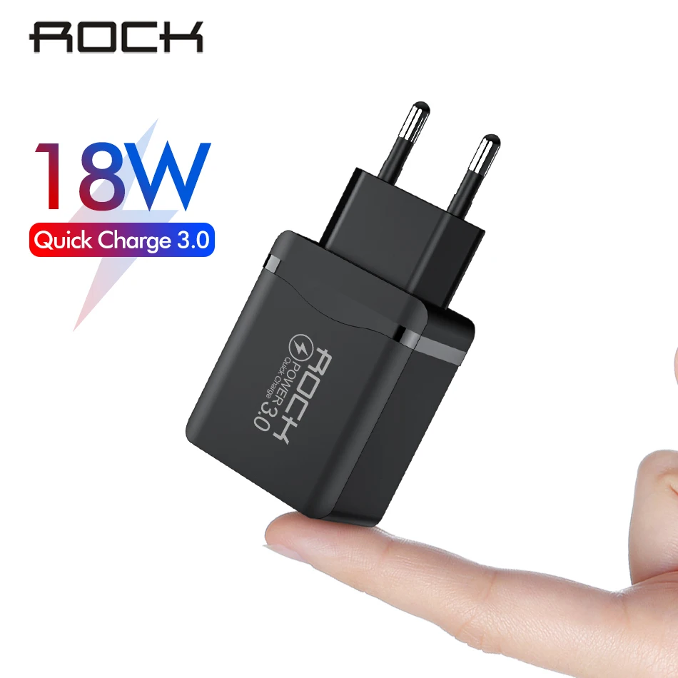 ROCK 18 Вт QC 3,0 USB быстрое зарядное устройство для телефона дорожный настенный адаптер 18 Вт QC3.0 FCP универсальный для Xiaomi iPhone samsung huawei EU штекер - Тип штекера: Black