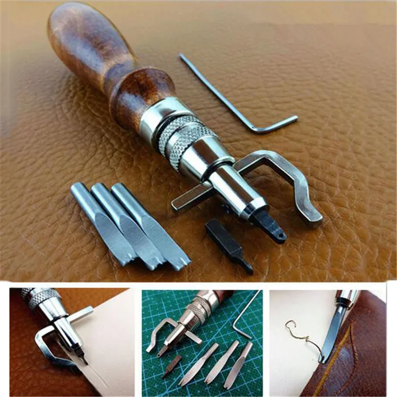 

7 in 1 Set Pro Leathercraft Adjustable Stitching and Groover Crease Leather Tool DIY Handmade Practical