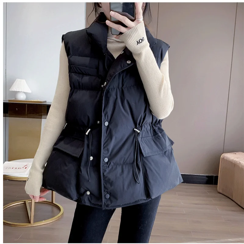 

Autumn Winter Cotton Jacket Women New Sleeveless Waistcoat Stand Collar Vest Solid Color Fashion Casual Slimming Female Coat