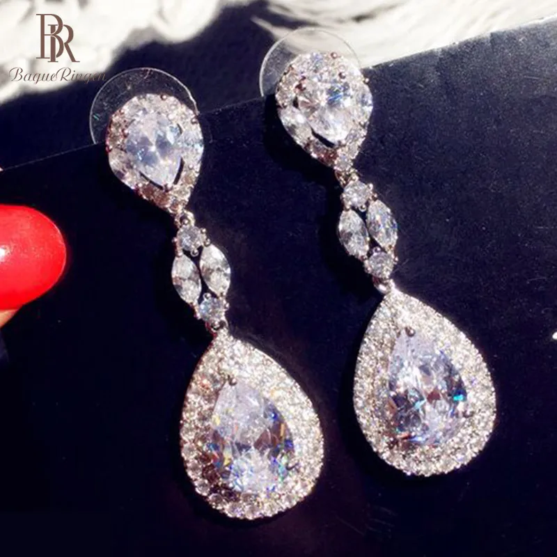 Женские длинные серьги капельки из серебра 925 пробы с