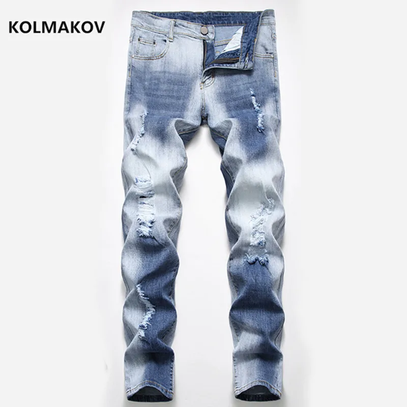 

KOLMAKOV 2020 New arrival Mens Denim Jeans Straight Full Length Pants for Men's Fashion Elasticity Jeans size 28-42