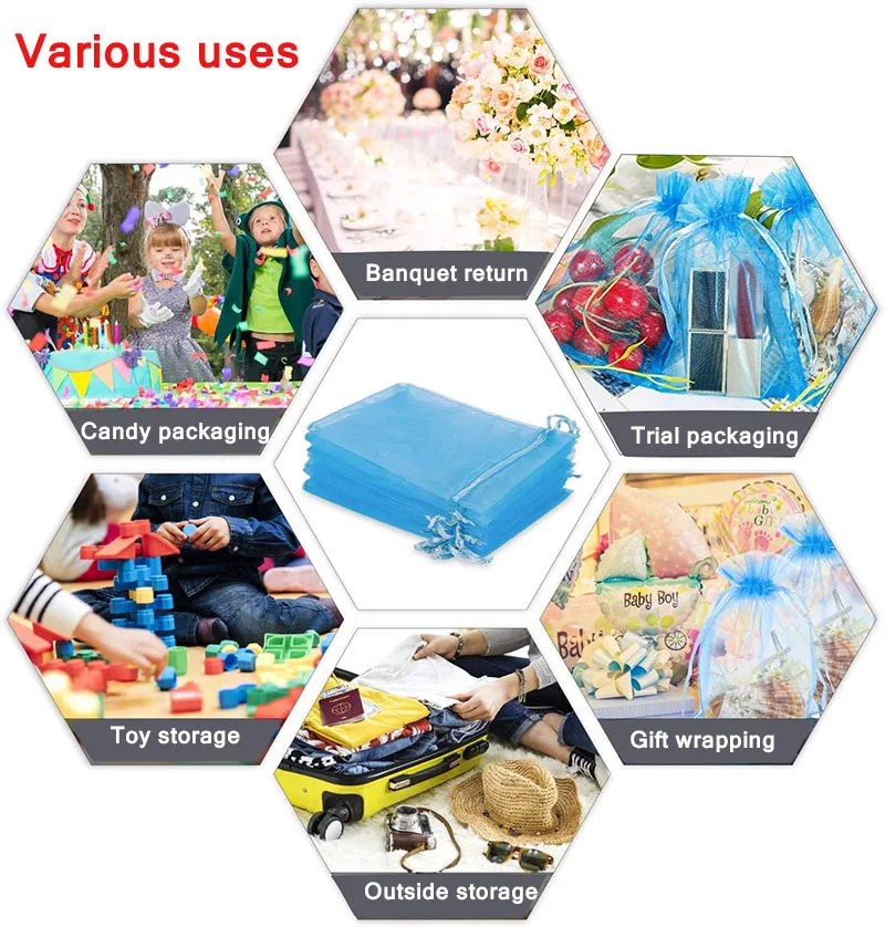 

10pcs/lot 12 Sizes Organza Gift Bag Jewelry Packaging Bag Wedding Party Decoration Favors Drawable Gift Bag Pouches Baby Shower
