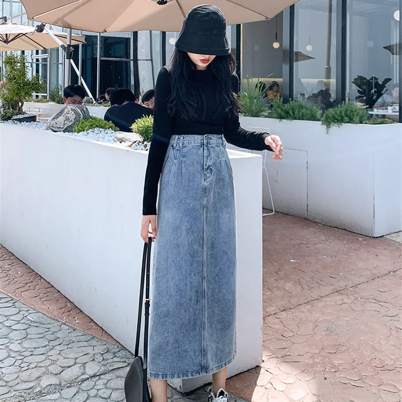 

Limiguyue Summer Washed Women Long Jeans Skirt High Waisted Slim Denim Skirt Female Student Fashion Femme Jupes Maxi Skirts K193