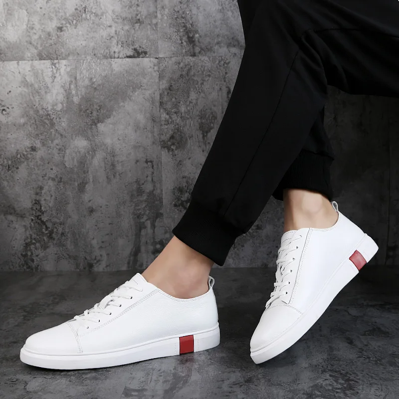 Кроссовки мужские из натуральной кожи на шнуровке белые дышащие повседневные