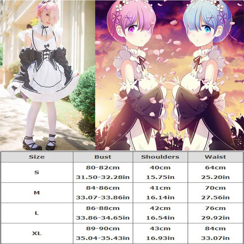 

Ram/Rem Cosplay Costumes Re:zero Kara Hajimeru Isekai Seikatsu Re Life In a Different World Maid Servant Kawaii COS Dresses