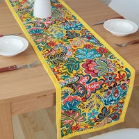 dunxdeco table runner cotton tablecloth chinese national flora print holiday party desk decoration ground fabric