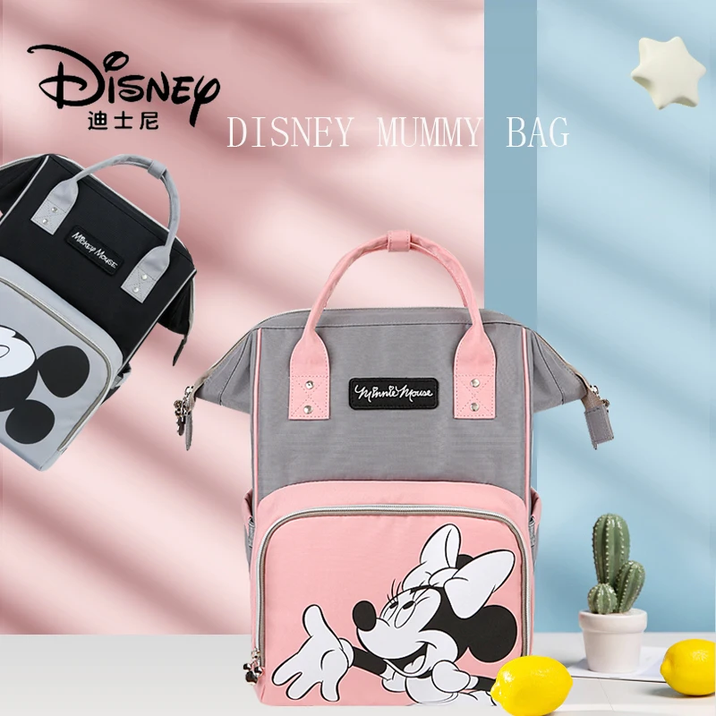 

2021 Disney Mummy Bag Fashion Multifunctional Large Capacity Baby Backpack Mom out Backpack Baby Items Storage Bag Diaper Bag