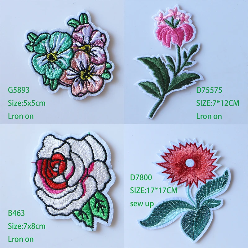 Вишневые цветы розовая роза Вышитые железные нашивки для одежды DIY полосатая