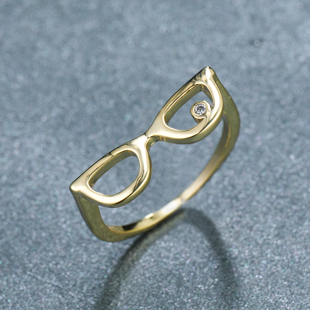 

Dainty Male Female Hollow Glasses Jewelry Charm Gold Color Wedding Rings For Women Men Luxury Bride Crystal Engagement Big Ring