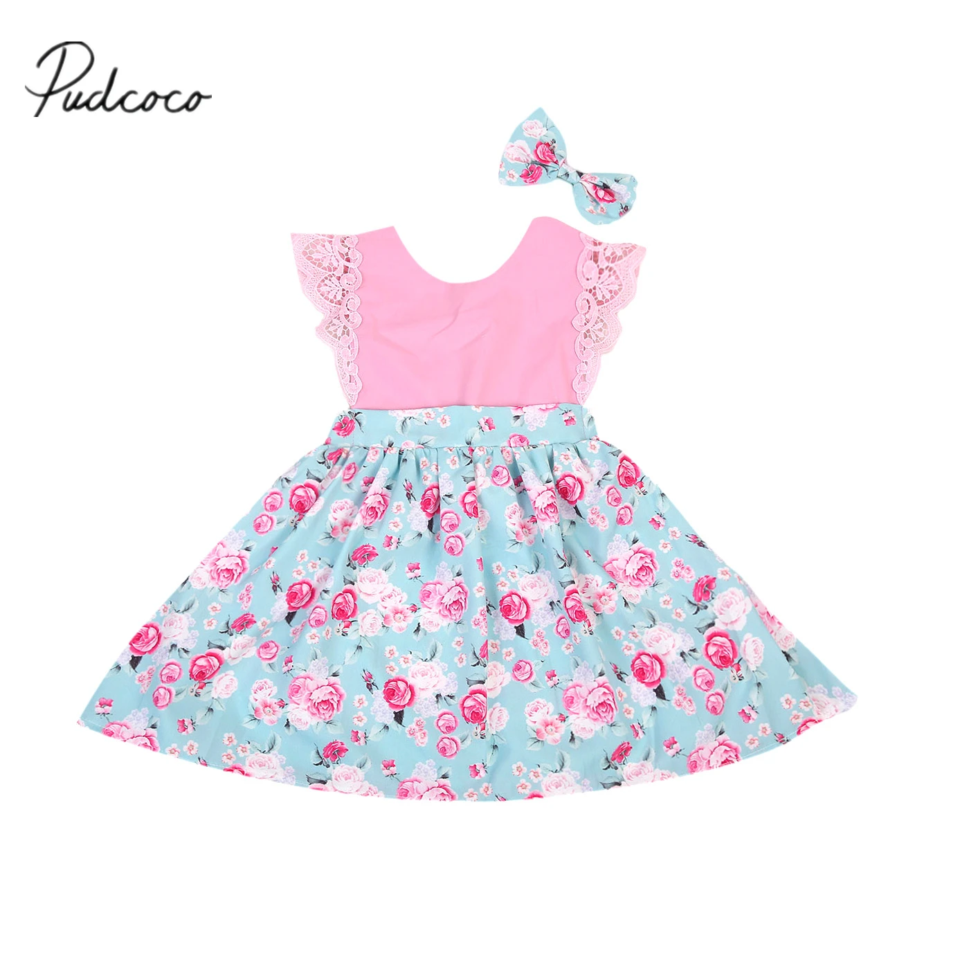 Pudcoco 2019 Family Baby Girls Kids Floral Princess Dress Lace Romper Summer Dresses Headband 2-7Y | Детская одежда и обувь