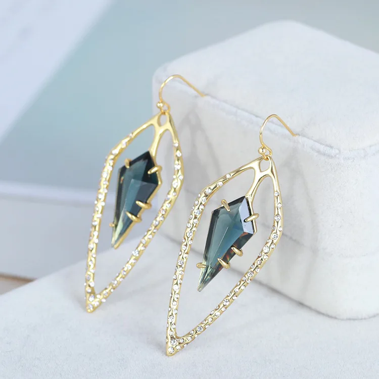 

European and American Full Diamond Geometric Hollow Triangle Tapered Gem Fabulous Personality Earrings Earrings