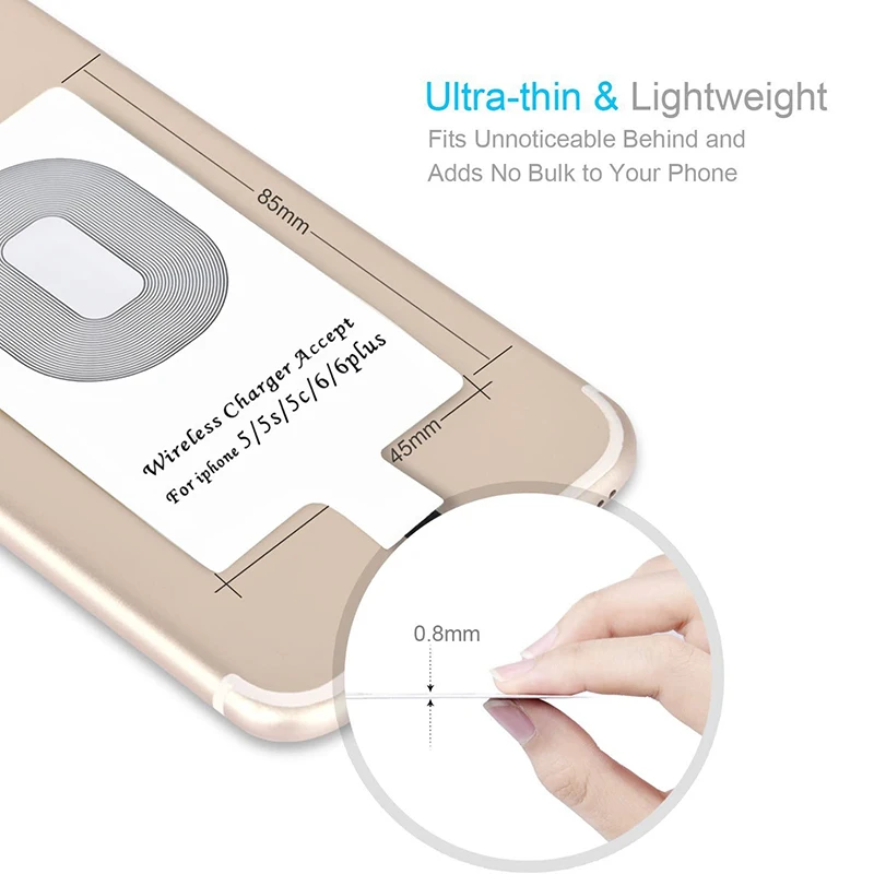 Ультратонкий беспроводной зарядный приемник Qi адаптер для iPhone 7 6 6s Plus 5 5s 5c SE
