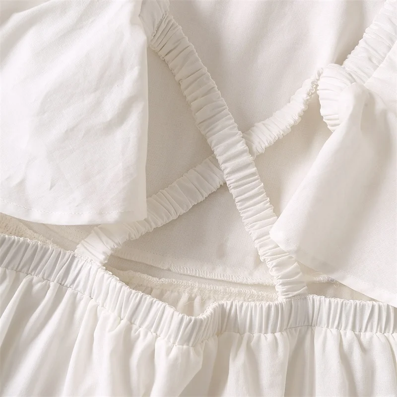 

TRAF Women 2021 Fashion Sexy Backless Dress Vintage Short Sleeve Waist Beach Female Dresses Vestidos Streetwear