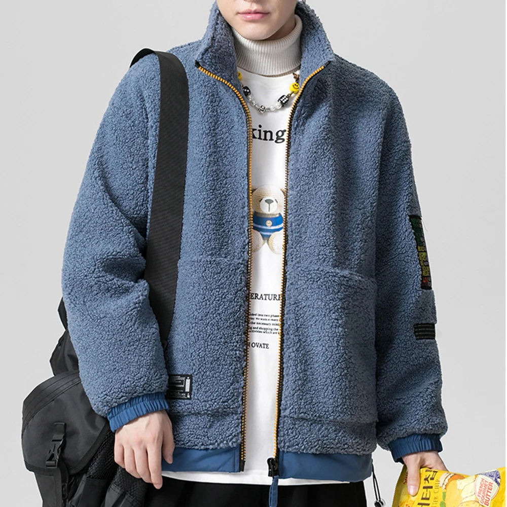 Covrlge Men Zipper Lambswool Coat Winter New Youth Trend All-match Jacket Men's Slim Fashion Warm Jacket Streetwear Male MWM112