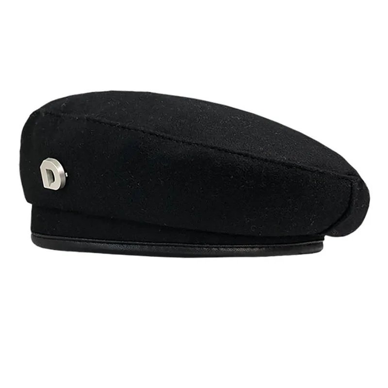 

Metal D Letter Berets Black Grey Khaki Women Hats Autumn Winter Retro Painter Female Fashion Newsboy Caps Outdoor Streetwear