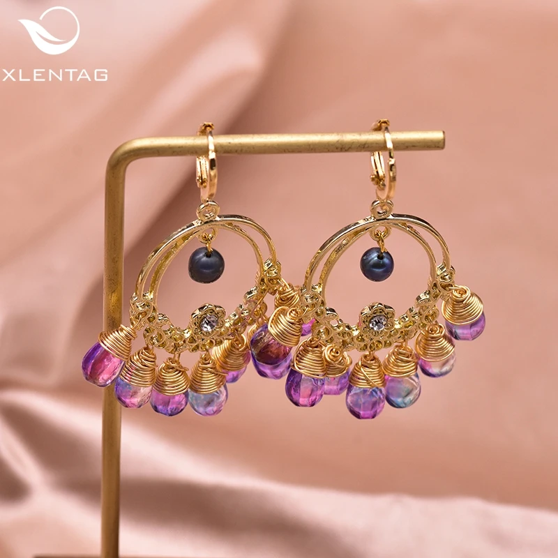 XlentAg эффектные фиолетовые чешские хрустальные серьги капля воды Подвеска Бохо