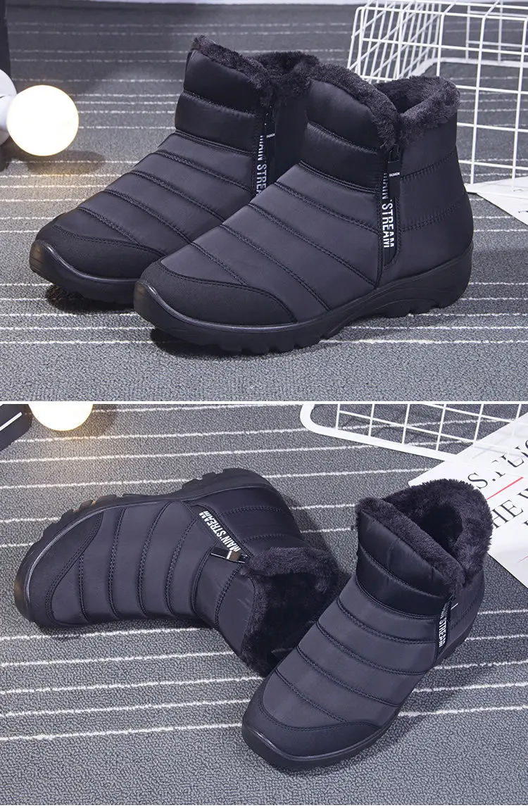 

2021 NEW Men Boots Zipper Winter Shoes For Men Furry Snow Boots Waterproof Mans Footwear Cotton Fabric Male Ankle Shoes