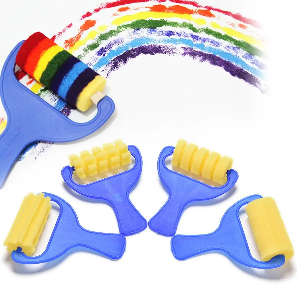 

4PCS Plastic Handle Children's Painting Graffiti Kids Drawing Toys Yellow Sponge Brush Seal Sponge Paint Brushes New