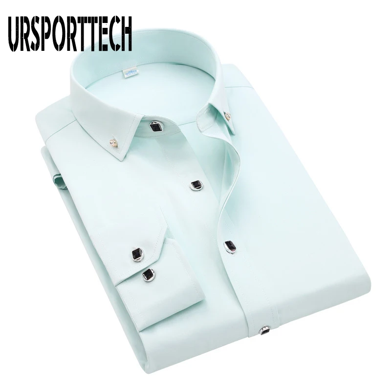 URSPORTTECH Men's Shirt Male Formal Button-Down Collar Business Dress Shirts New Fashion Style Spring Autumn Men's Casual Shirts