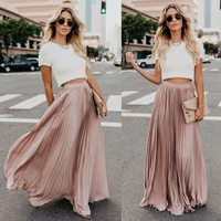2020 summer vintage skirts womens chiffon mesh high waist solid color long maxi skirts pleated length beach skirts autumn womens