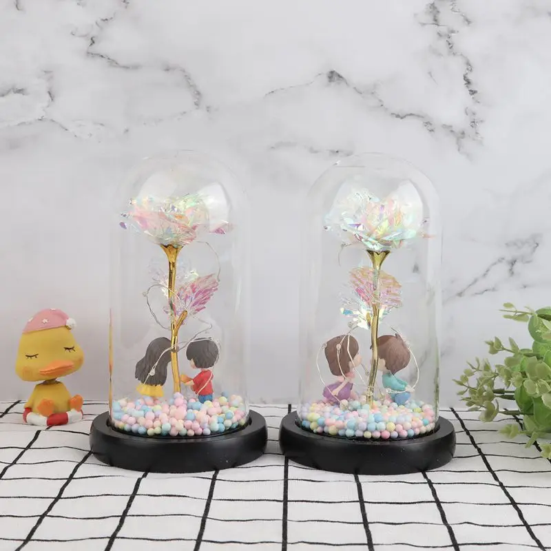 24K Фольга Золотая Милая Роза в стеклянном куполе светодиодный светильник кой для