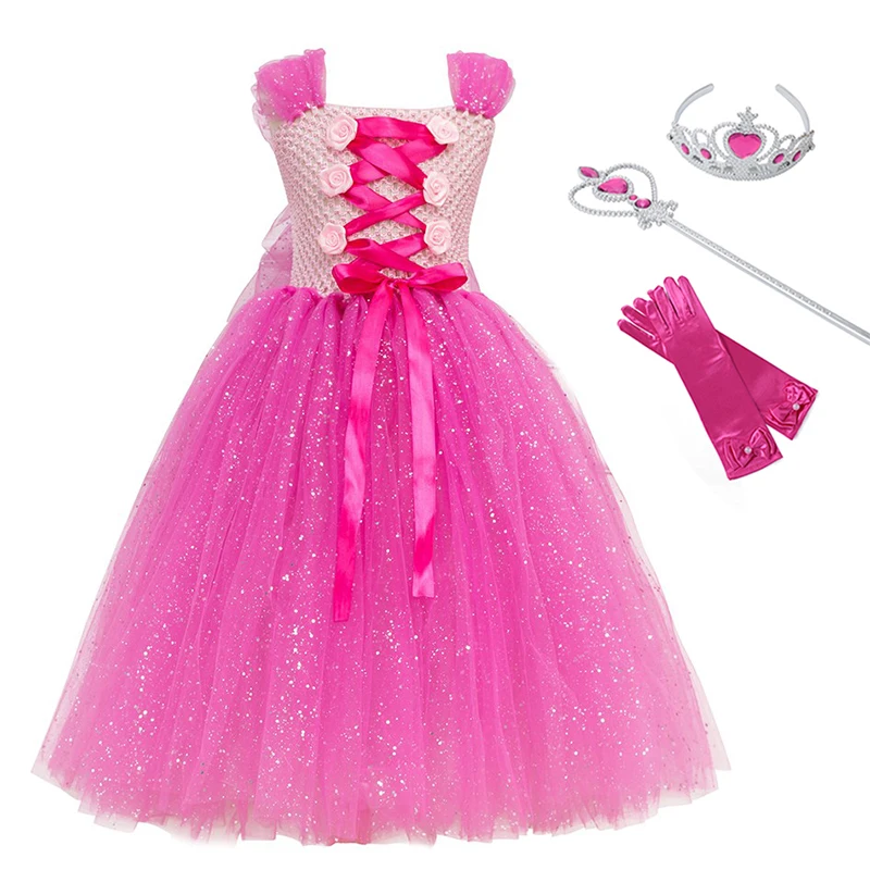 Aurora Dress Set A Платье-пачка «злая королева» для девочек костюм малефисенты Авроры+ рога дьявола и крылья Спящей красавицы Вечерние платья на Хэллоуин - Цвет: Aurora Dress Set A