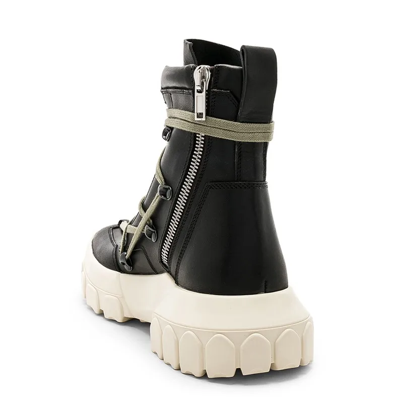 Мужские высокие ботинки из натуральной кожи черные кроссовки на платформе со