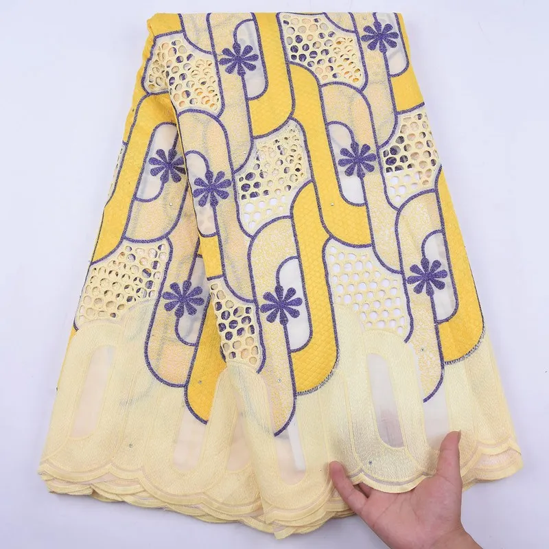 Элегантная светильник-желтая хлопковая африканская кружевная ткань