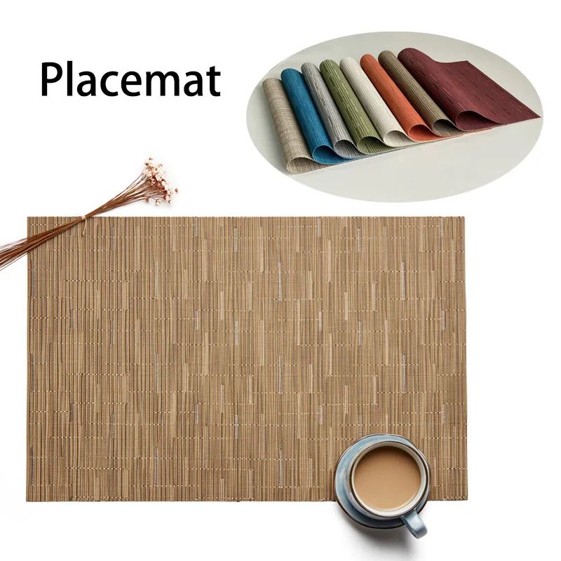 

Solid color European style PVC woven heat insulation western placemat hotel home furnishing Teslin table mat coaster