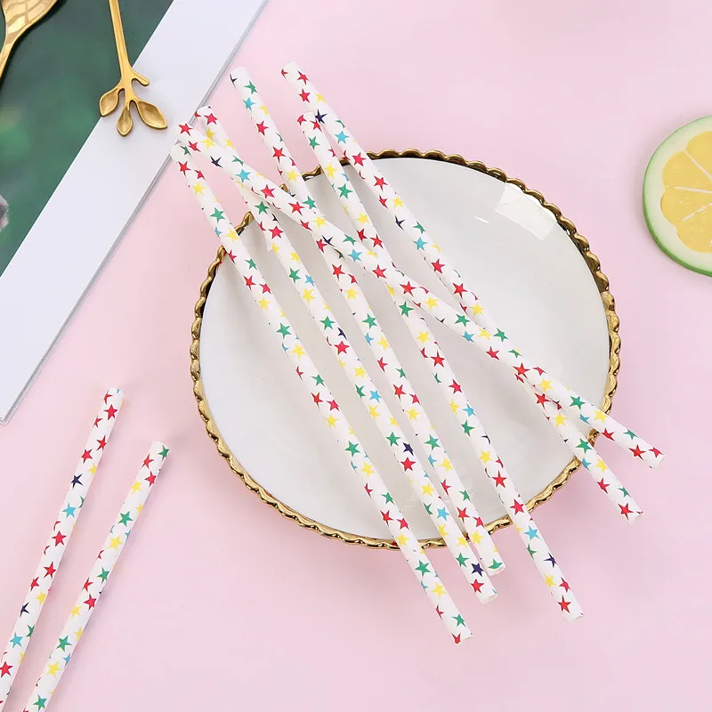 

50pcs/pack Disposable Environmentally Friendly Paper Straw Color Pentagram Cocktail Straw Festive Party Supplies