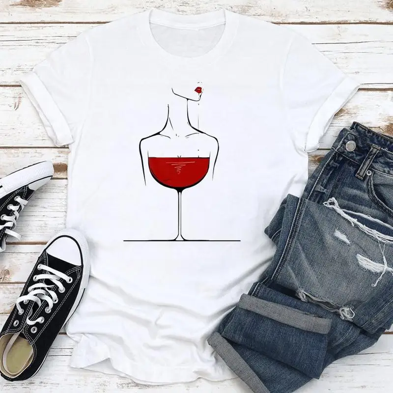 

Summer Wine Lady Funny Cute Fashion Summer Short Sleeve Women Clothes Print Cartoon Tshirt Female Tee Top Graphic T-shirt